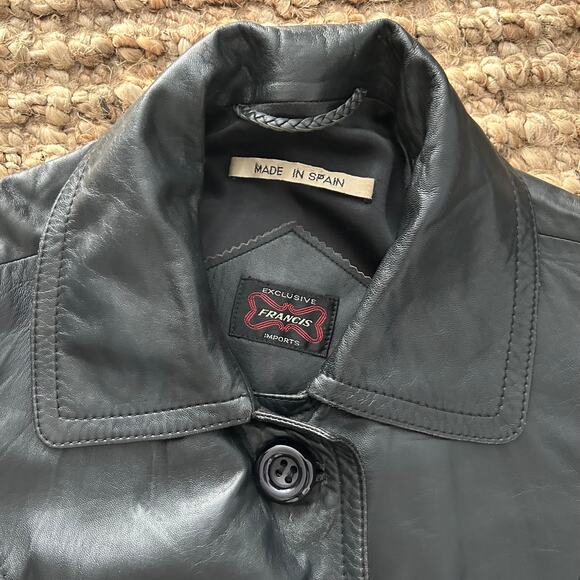 Vintage Francis Imports Genuine Leather Trench Coat Made in Spain (M/L) - Picture 9 of 16